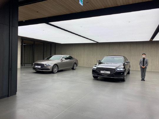 제네시스 수지 4층에 위치한 G80 전시공간.<장우진 기자>